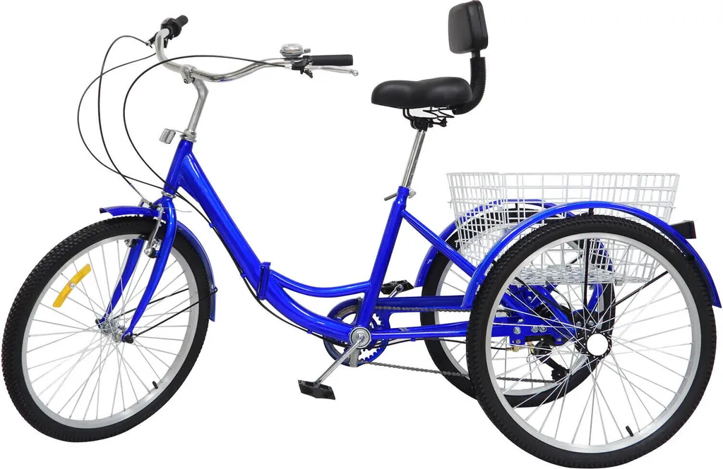 Tricycle adulte 24 pouces bleu pliable avec 7 vitesses et panier