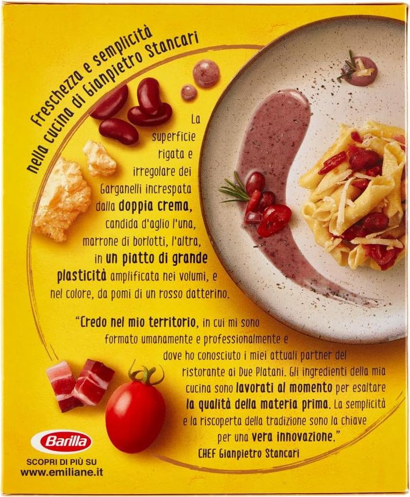 6x Barilla Pasta all' Uovo Le Emiliane Garganelli, Eiernudeln, Pasta mit Ei 250g + Italian Gourmet polpa 400g