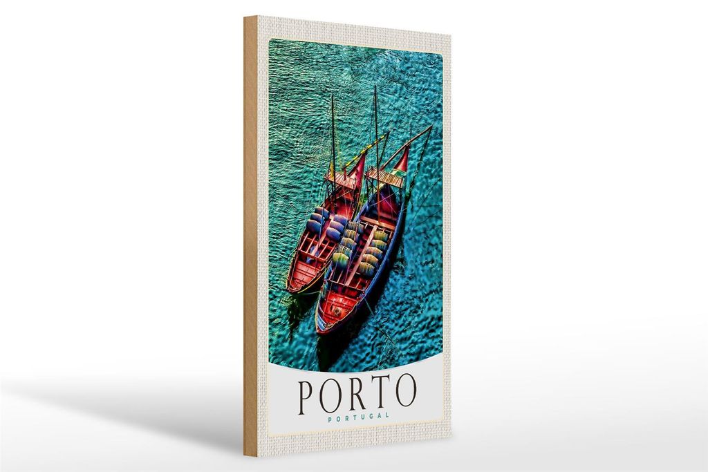 Holzschild Reise 20x30cm Porto Portugal Europa Boote Meer Produktbild 