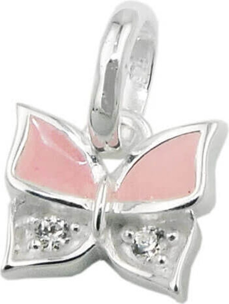 Kleiner Anhänger Schmetterling 7x8mm rosa lackiert Zirkonia 925 Silber Kinder