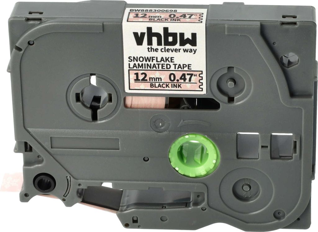 vhbw Schriftband-Kassette kompatibel mit Brother PT 1160, 1170, 1170S, 1180 Etiketten-Drucker 8m x 12mm Schwarz auf Rosa/Schneeflocken, Laminiert
