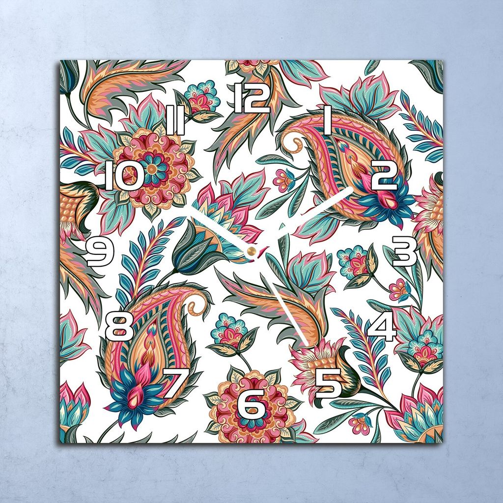 Deko Glasuhr Wanduhr 30x30 Bunte blaue orange Quarz Küchenuhr Bürouhr