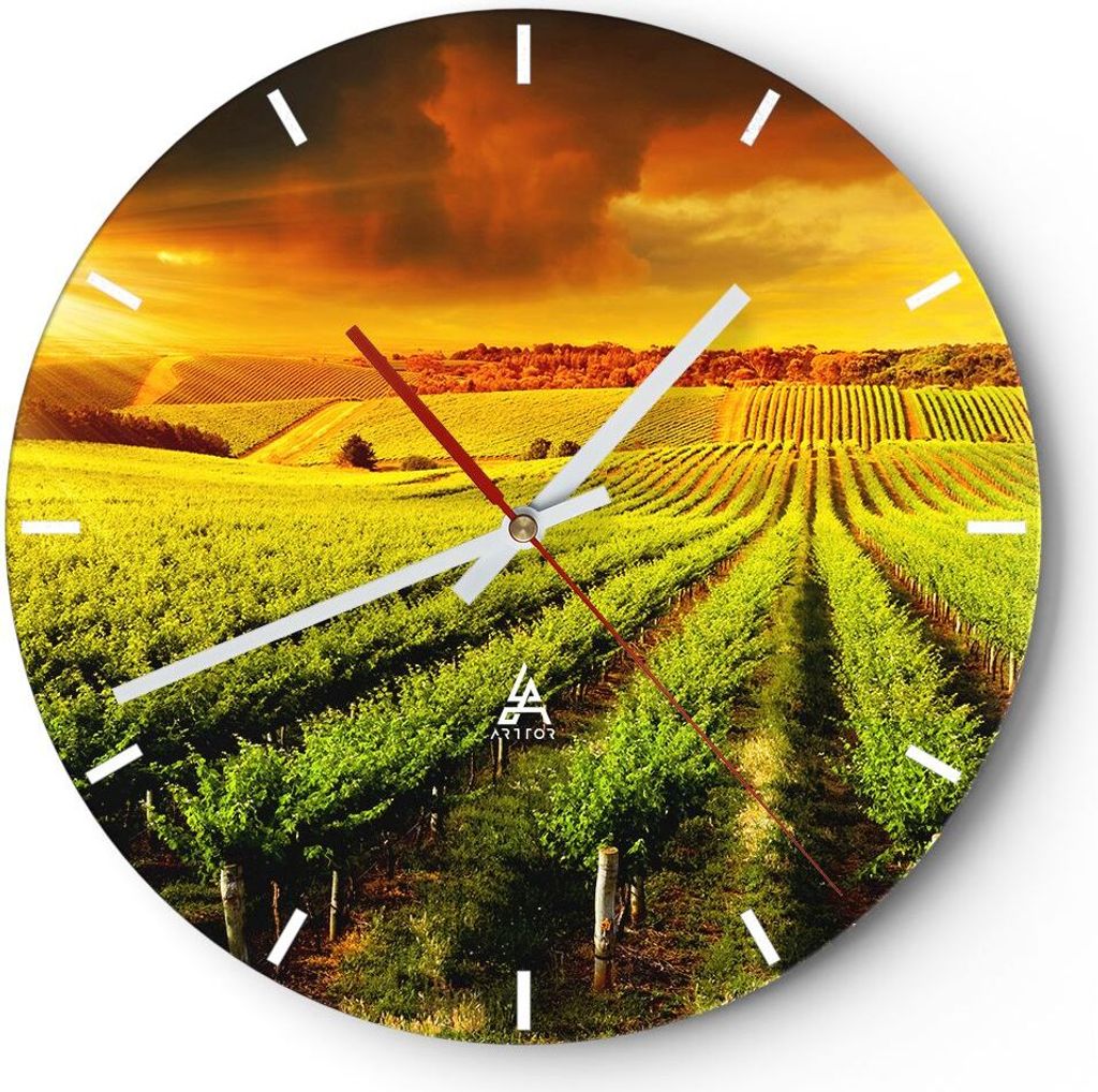 Wanduhr - Rund - Glasuhr - Land Weingut Pflanzung - 40x40cm - Schleichendes Uhrwerk - Lautlos - zum Aufhängen bereit - Dekoration Modern - Wanddek...