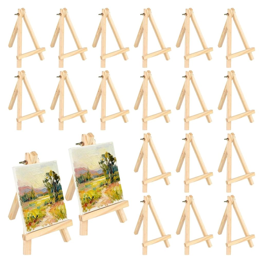 20 Stück Kleine Tischstaffelei aus Holz (19x11cm), Dreieckige Faltbare Mini Staffelei für Handwerkskunst, Fotos und Visitenkarten