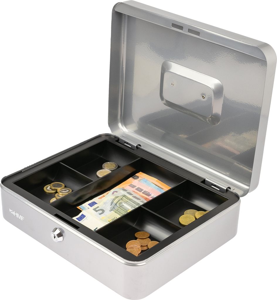Geldkassette abschließbar mit herausnehmbaren Münzeinsatz, HMF 10130-09, Silber