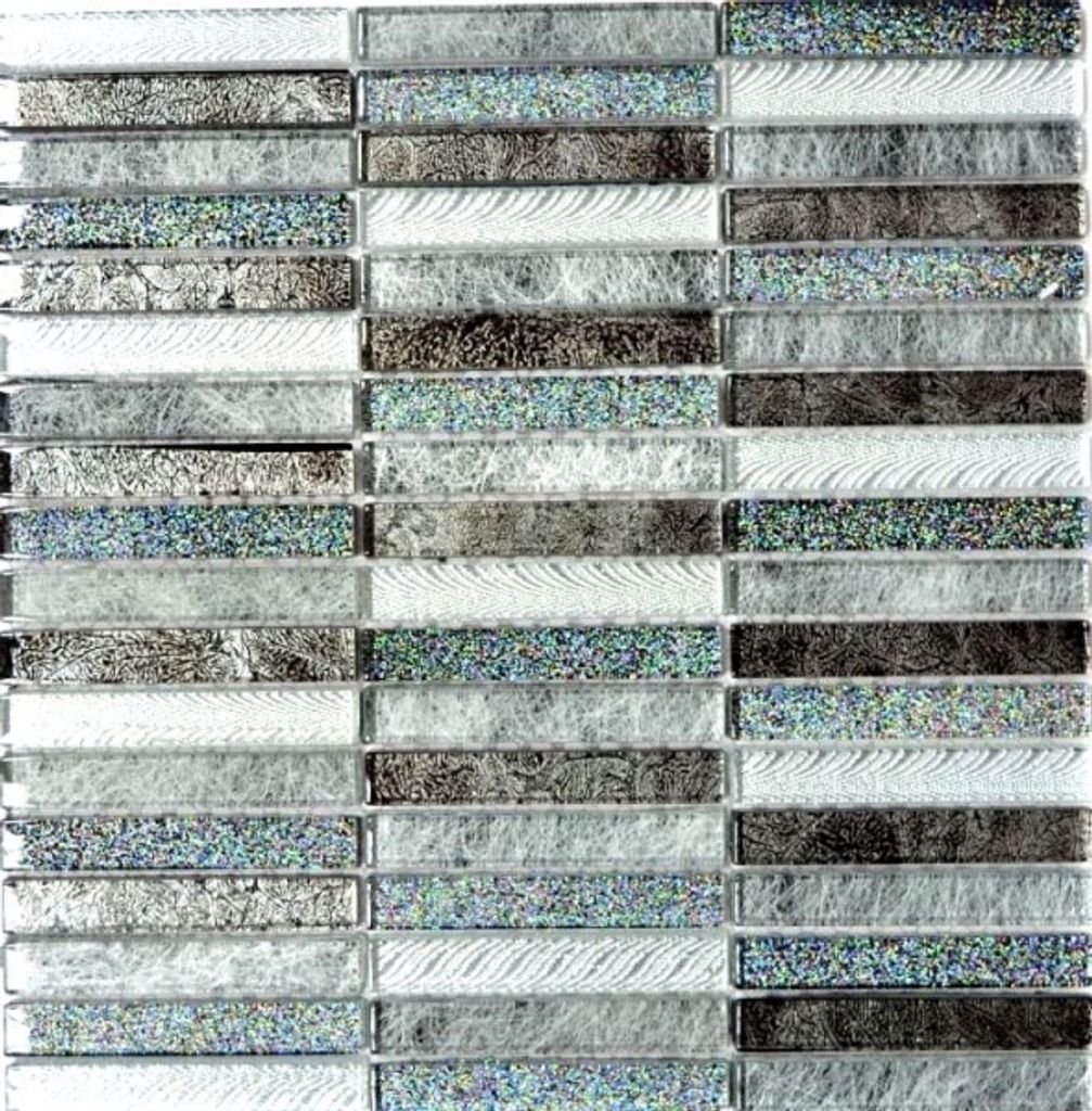Mosaikfliese Transluzent Stäbchen Glasmosaik Crystal Day silber MOS87-STDS