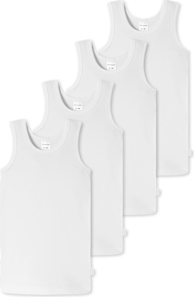 Schiesser 4er Pack Kids Boys 95/5 Organic Baumwolle Unterhemd / Tanktop Mit Rundhalsausschnitt und tonalen Hals- und Armeinfässen, Extra hautfreun...