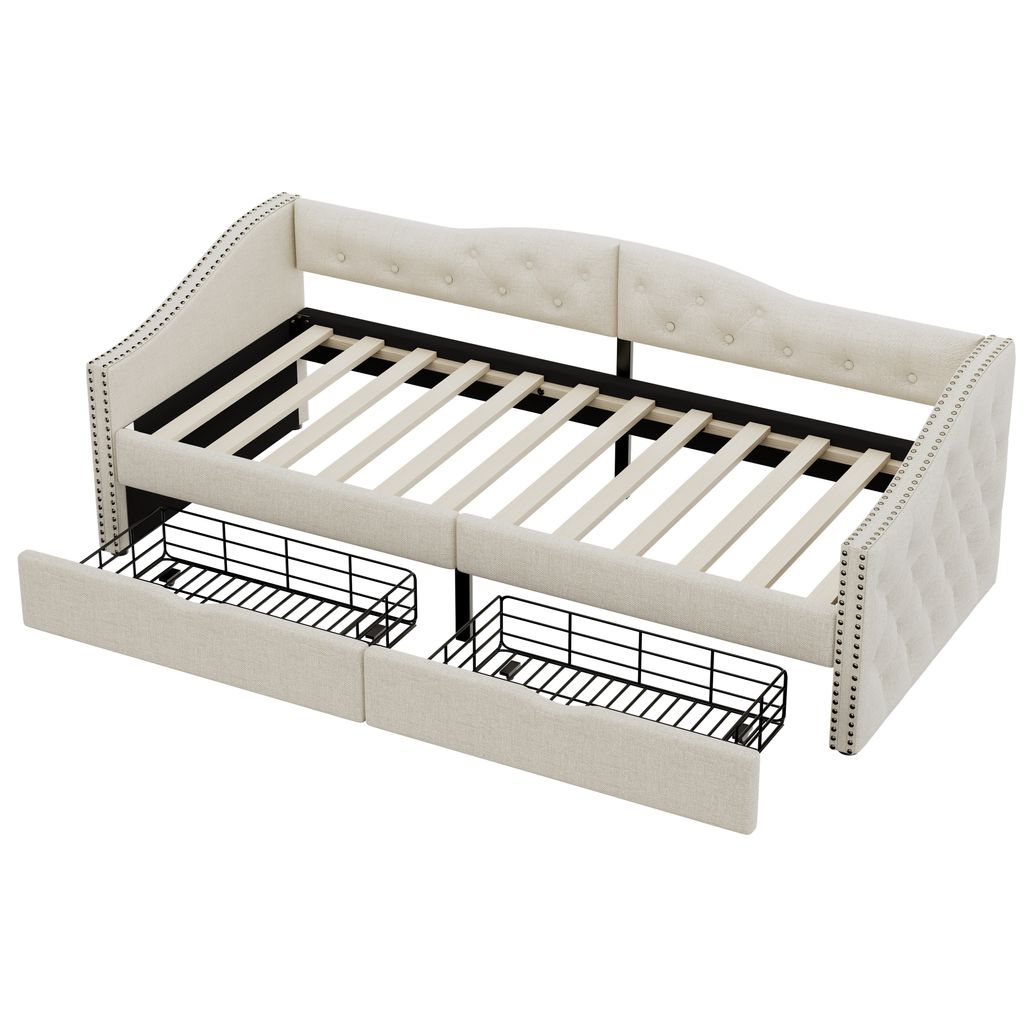 Łóżko tapicerowane Flieks 90x200cm z 2 szufladami, sofa Zdjęcie produktu 5