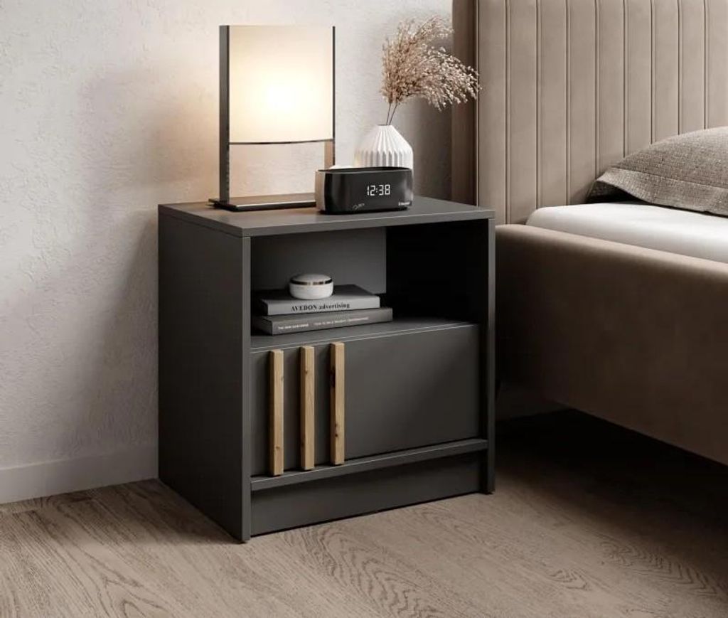 MARFA Nachttisch - Graphit / Artisan Eiche