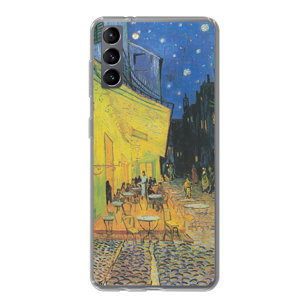 MuchoWow Handyhülle Schutzhülle Hülle für Samsung Galaxy S21 Plus Caféterrasse bei Nacht - Vincent van Gogh Silikon Softcase Handy Hülle - ...