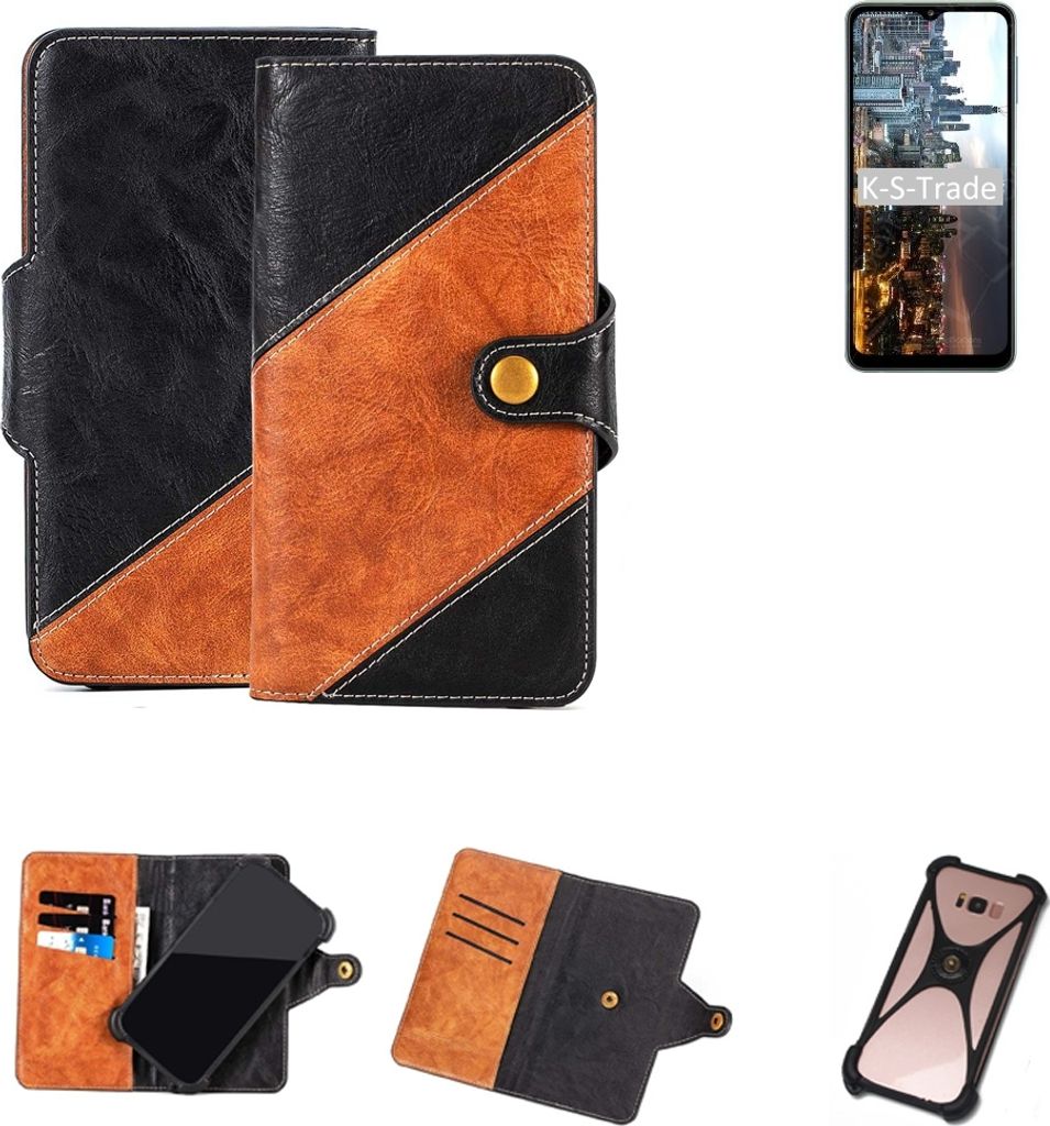 K-S-Trade Handyhülle Schutzhülle Bookstyle Case Wallet-Case kompatibel mit Samsung Galaxy M32 5G Handy Cover Bumper Klapphülle schwarz hellbraun 1x