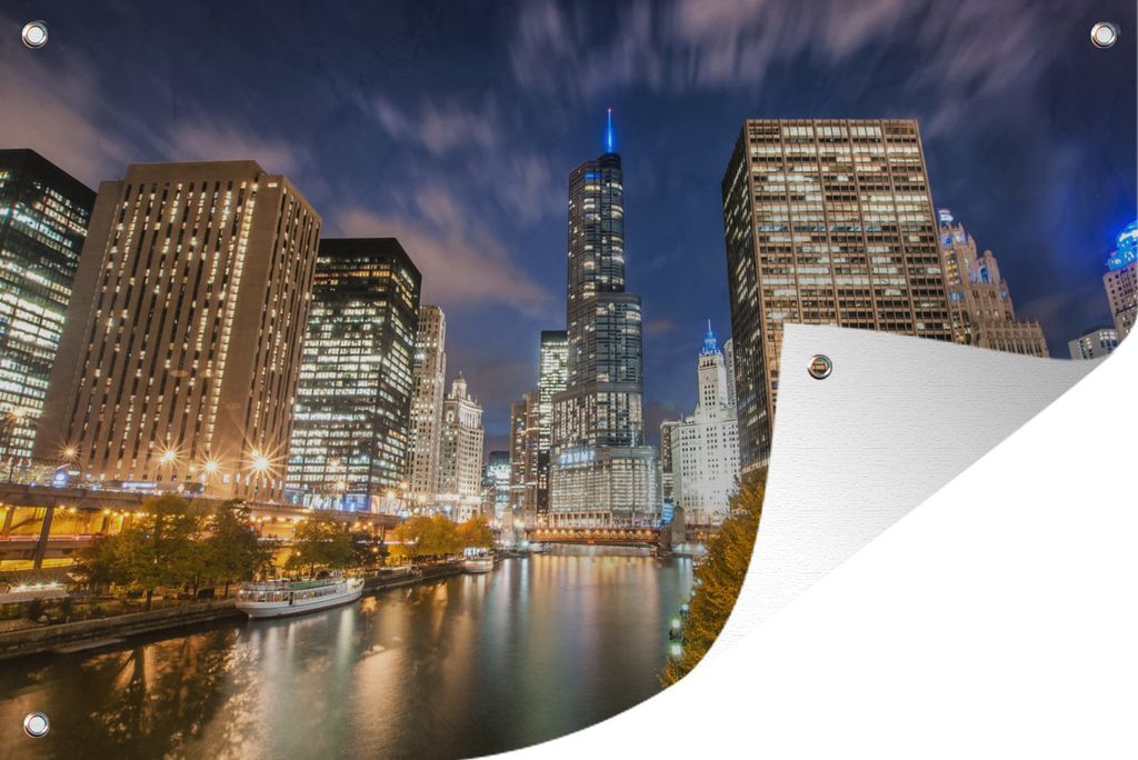 MuchoWow 60x40 cm Outdoor-Poster Gartendeko Sichtschutz Garten Poster für den Garten Der Chicago River vor dem Trump International Hotel and Tow...