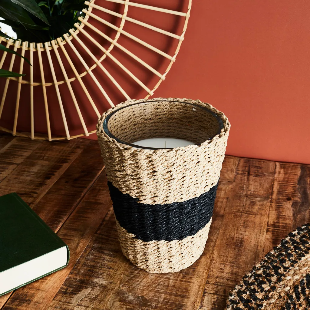 Grande Bougie Parfumée Panier Tressé H23cm - Combustion Longue Durée Chic