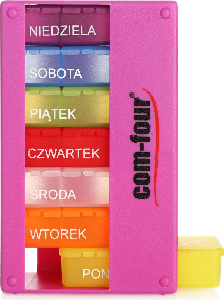 COM-FOUR Medikamentendosierer auf POLNISCH - Medikamenten-Box für 7 Tage - 3 Fächer - Pillendose - Pillenbox - Tablettenbox - Wochendosierer zu...