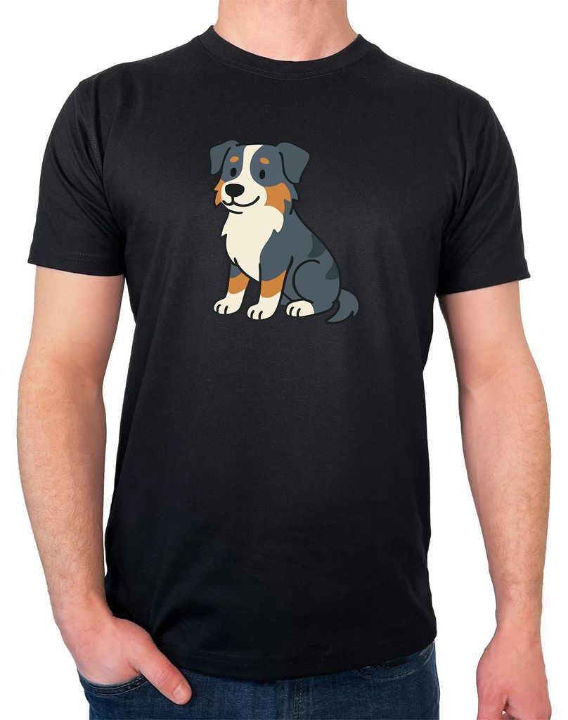 Huuraa Herren T-Shirt Australian Shepherd Aussie Comic XXL Black Bio Baumwolle Fairtrade Herrenshirt Geschenkidee