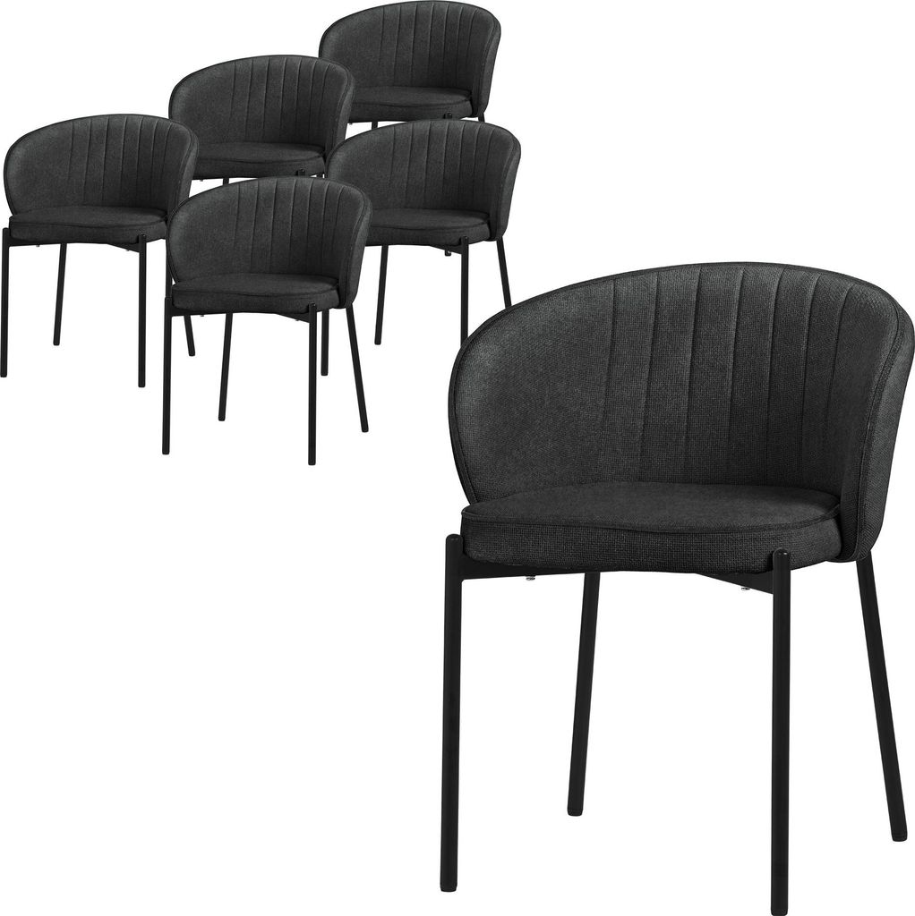 ML-Design Esszimmerstühle 6er Set Anthrazit Küchenstühle mit Stoffbezug Metallbeinen Wohnzimmerstuhl Rückenlehne Polsterstühle für Esszimmer ...