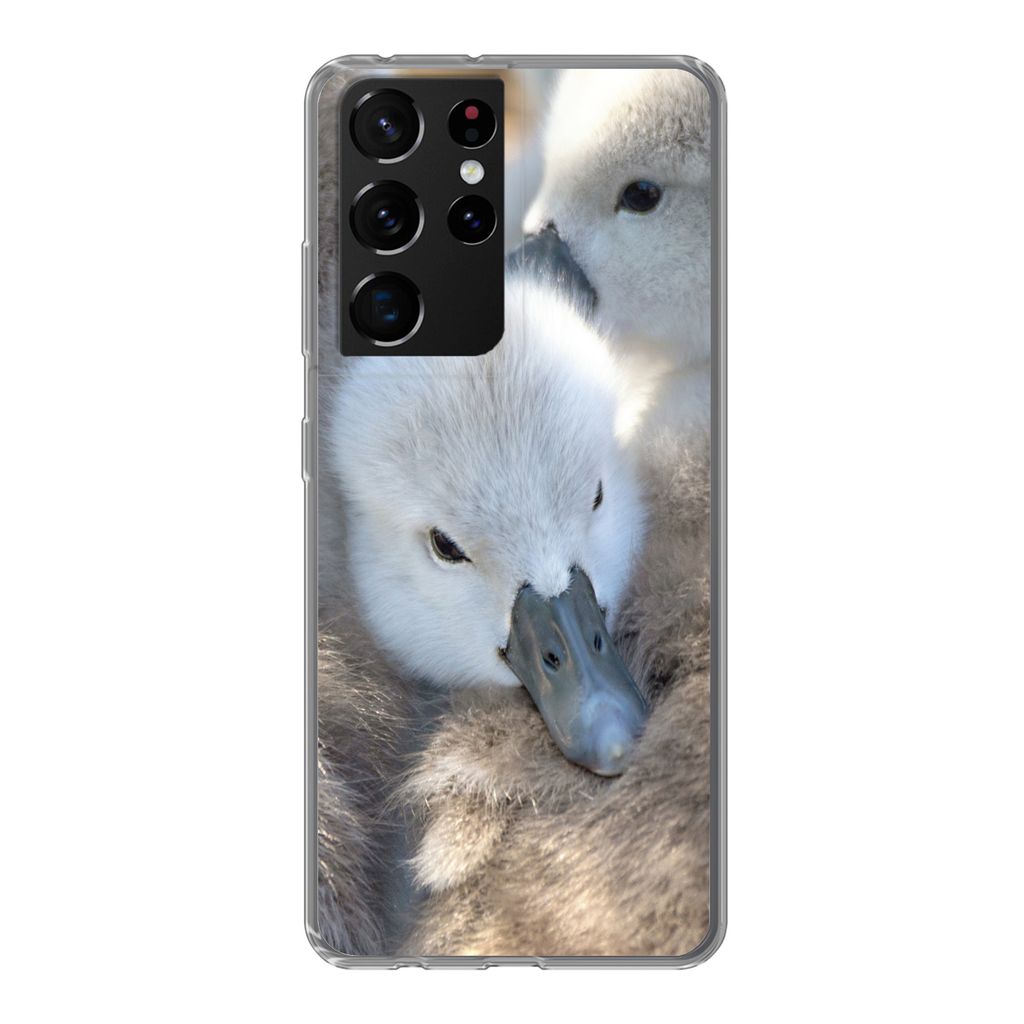MuchoWow Handyhülle Schutzhülle Hülle für Samsung Galaxy S21 Ultra Schwäne - Licht - Küken Silikon Softcase Handy Hülle - Mobiltelefon