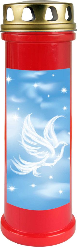 Grabkerze Rot, Brenndauer: 100 Stunden ( 4 Tage ), Motiv: Taube