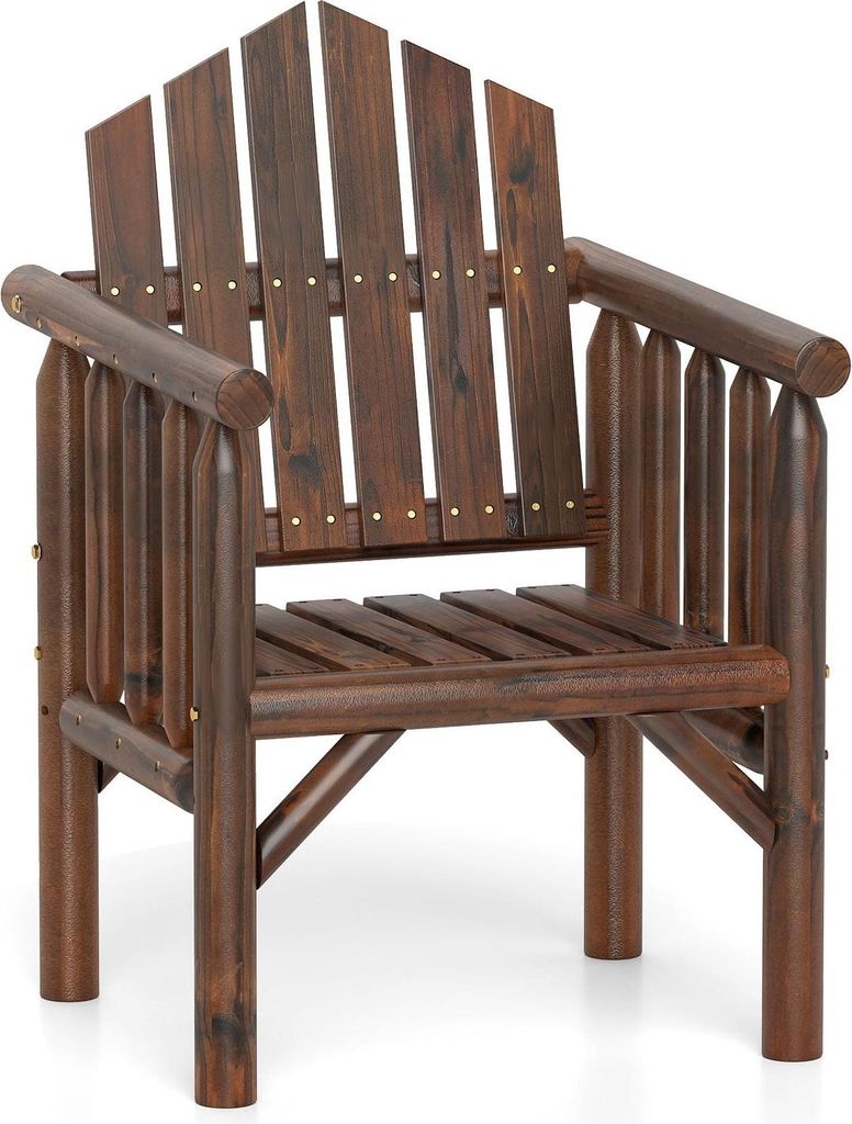 Outdoor Wooden Armchair - High Back, Pine & Fir Wood, Brown