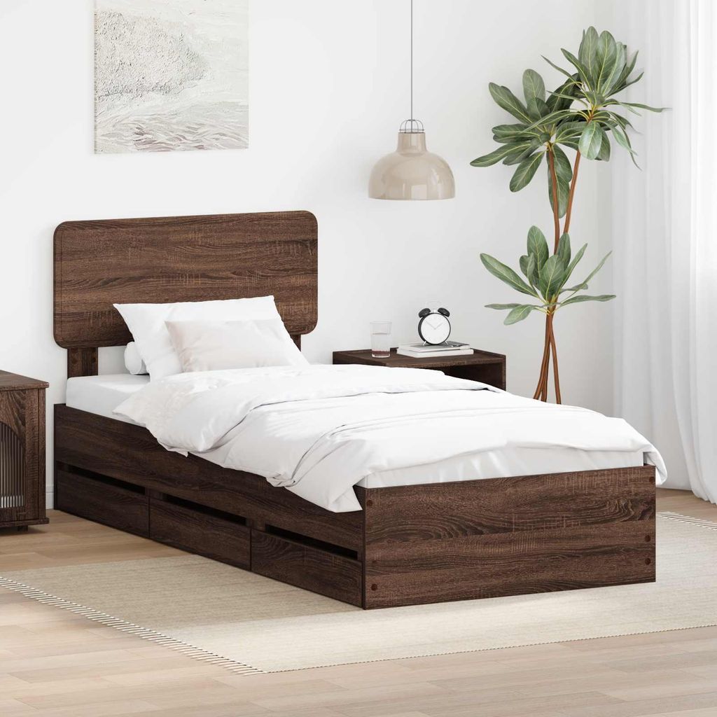 "Schlussverkauf" Einzelbett 1 PLACE - bettrahmen moderne - Braun Eichen-Optik 75x190 cm Ingenieurs Holz C2342
