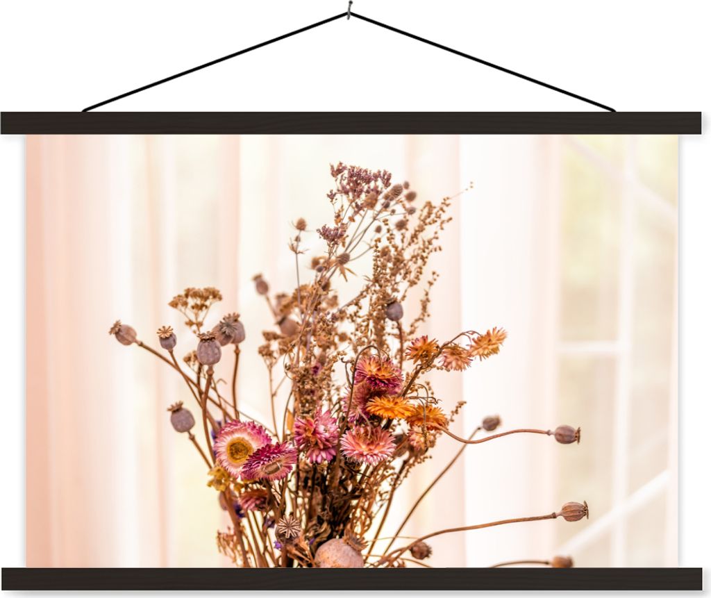 MuchoWow Textilposter Getrocknete Blumen - Stillleben - Farben 60x40 cm mit schwarzem Rahmen - Hölzernes