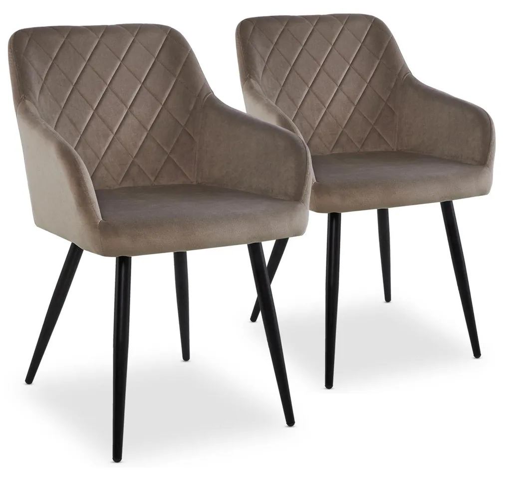 Chaise Mariette en Velours Taupe et Pieds Métal - Lot de 2 Confortable