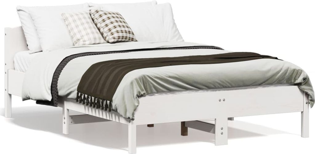Schlichtes Massivholzbett - Bettgestell Holz mit Kopfteil Weiß 120x190 cm Kiefer DE1463