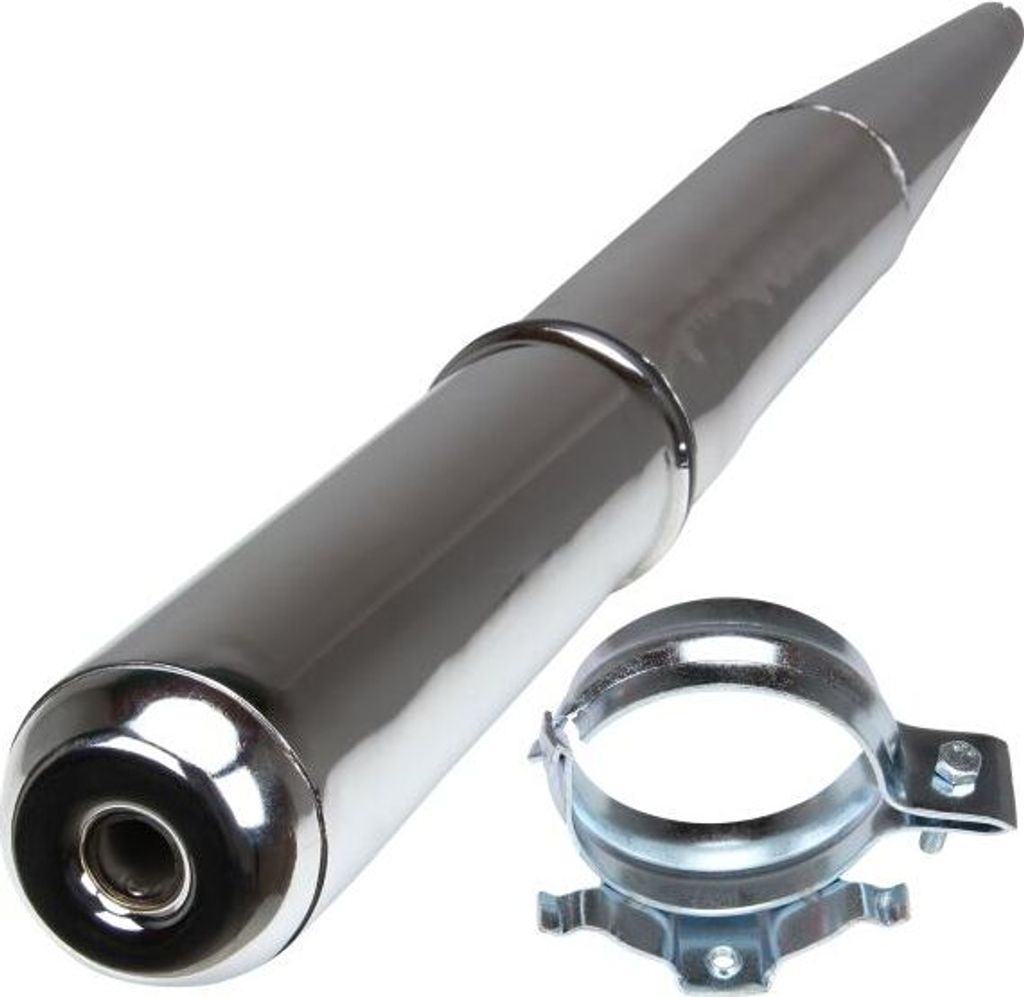Schalldämpfer chrom 70/860/28mm geschlossen (Gegenkonus) für Simson S51 S70 Enduro (mit Schelle)