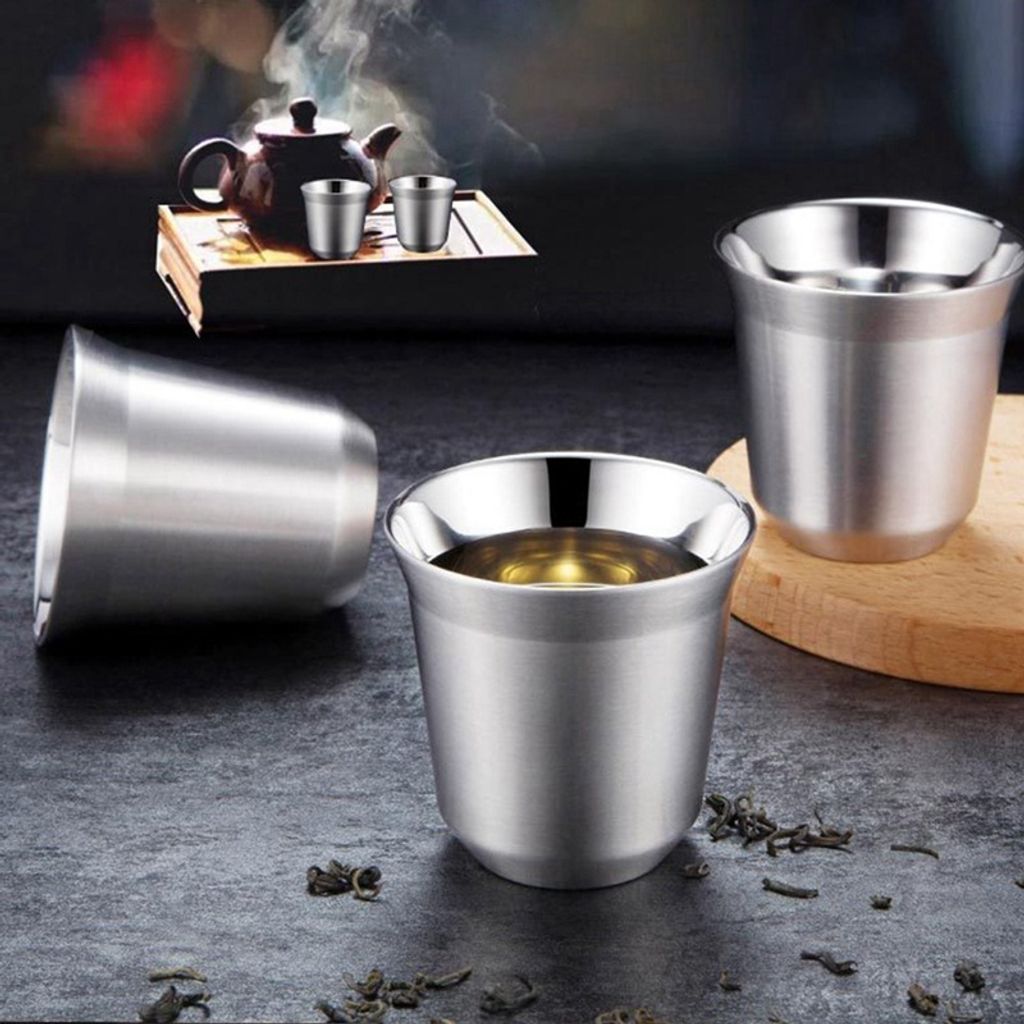 wiederverwendbar & spülmaschinenfest 6er-Set WhopperIndia Kaffeetasse Espressotasse Doppelwandige Edelstahl-Teetassen