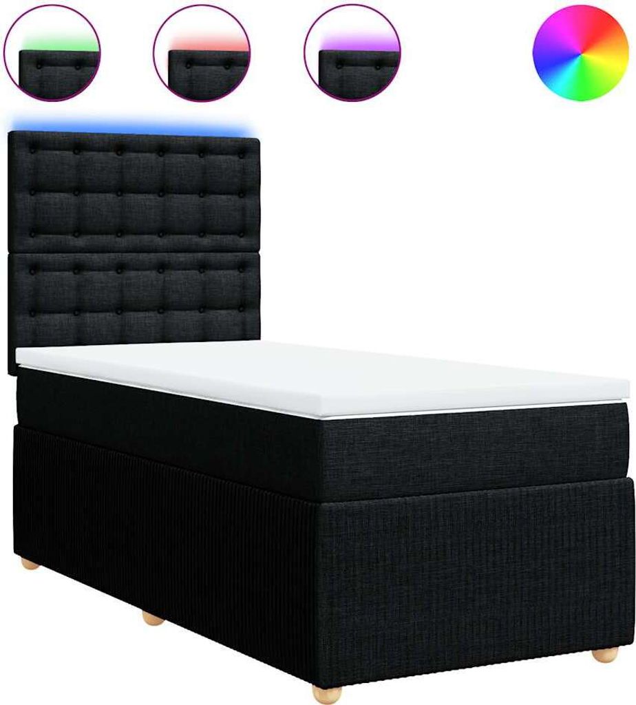 vidaXL Boxspringbett mit Matratze Schwarz 90x190 cm Stoff