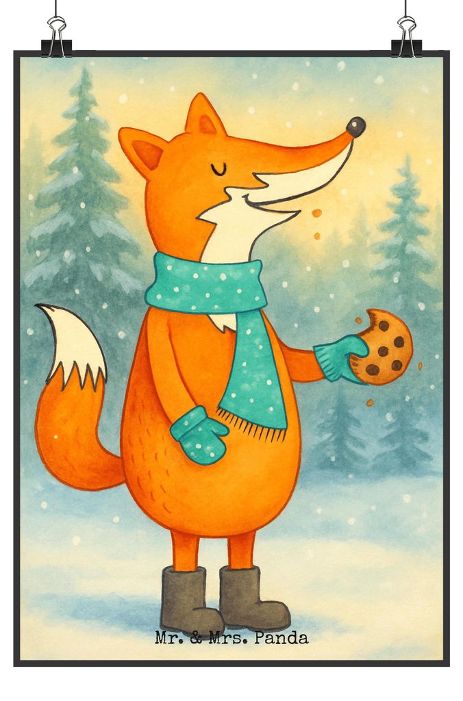 Mr. & Mrs. Panda Bild Fuchs Keks Design DIN A2 - Weiß - Geschenk, Liebe, wanddeko, Deko, Plätzchen, Weihnachtlich, drucke, wandkunst, Weihnachten...