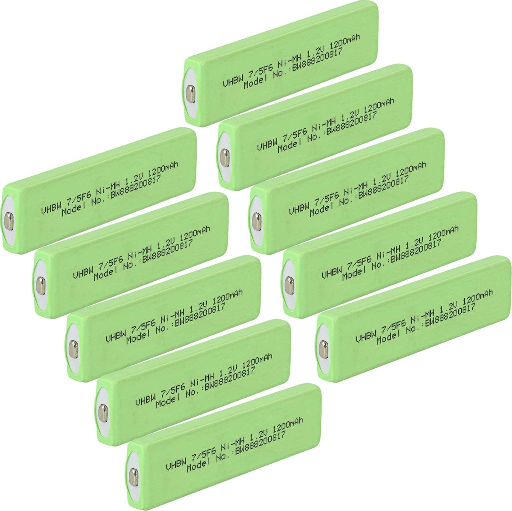 vhbw 10x Akkuzelle kompatibel mit Sony MZ-E600, MZ-E610, MZ-E70, MZ-E700, MZ-E707, MZ-E55 CD Player (1100 mAh, 1,2 V, NiMH), Akku 7/5F6, Button Top