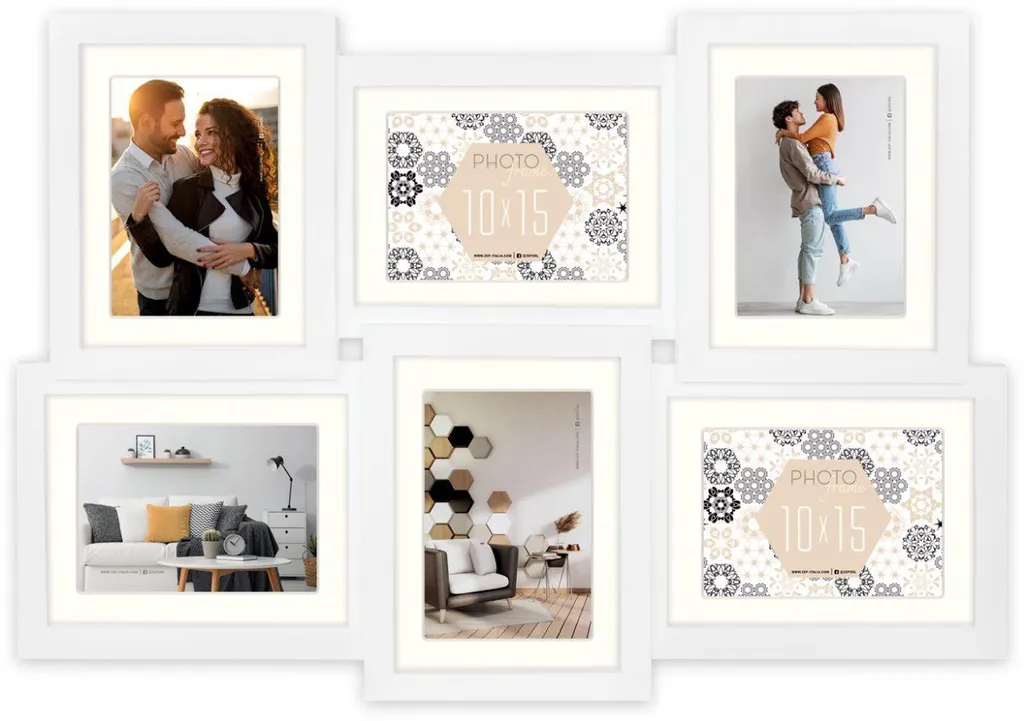 Cadre photo ZEP Oviedo Blanc pour 6 photos 10x15 ou 15x20 cm - 62x43 cm
