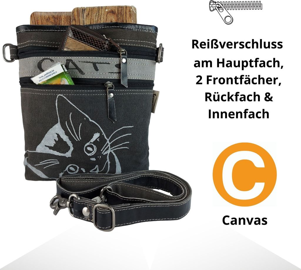 Damen Tasche Umhängetasche, Handtasche aus Canvas & Leder. Produktbild 3