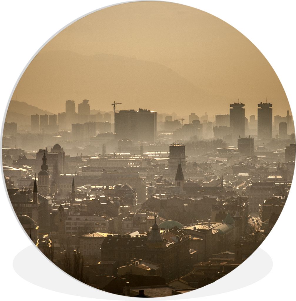 MuchoWow Rundes Wandbild - Runde Bilder Skyline über der Stadt Sarajevo Bosnien und Herzegowina Ø 30 cm Kreis Wanddekoration Kunststoff - Wandk...