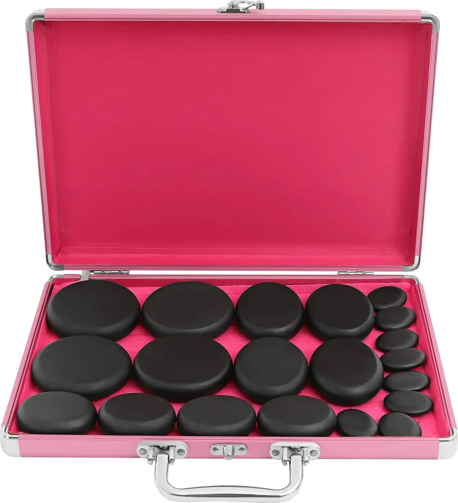 Set per massaggi con pietre calde, diverse dimensioni di pietre, spina UE inclusa, giallo oca