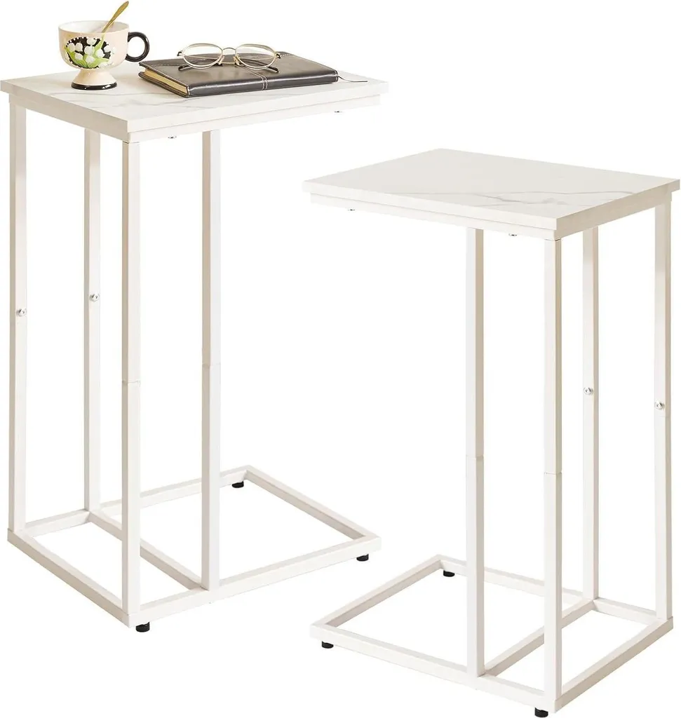Table d'Appoint Salon pour Ordinateur et Café - Effet Marbre Blanc