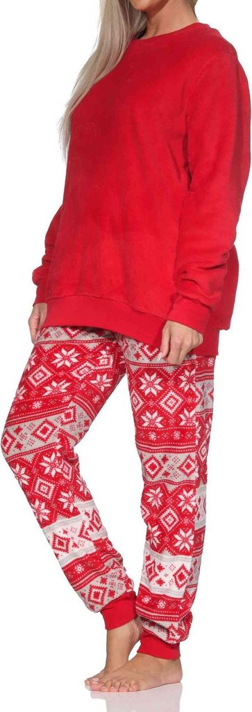 Normann Damen Schlafanzug lang in Norweger Optik aus kuschelig warmen ; rot , 36