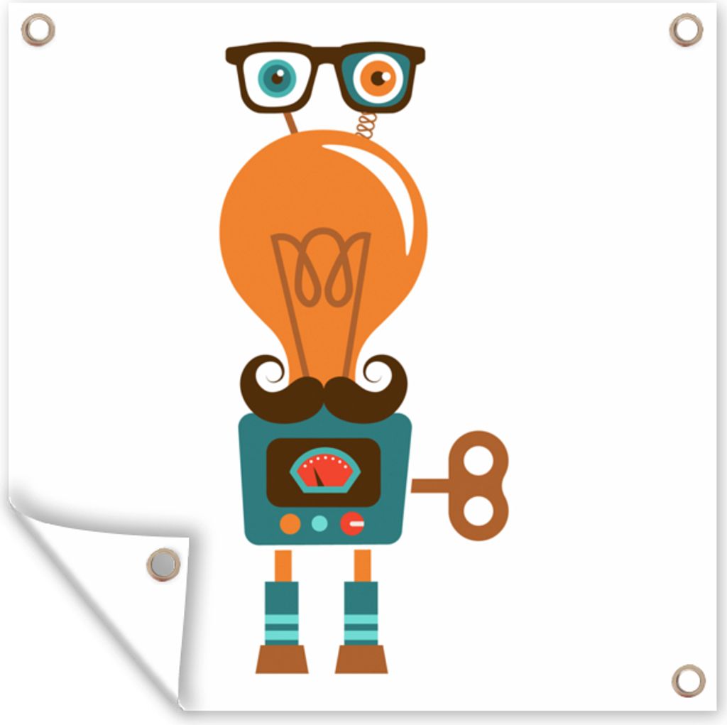 MuchoWow 50x50 cm Outdoor-Poster Gartendeko Sichtschutz Garten Poster für den Garten Roboter - Brille - Schnauzbart - Kinder - Jungen