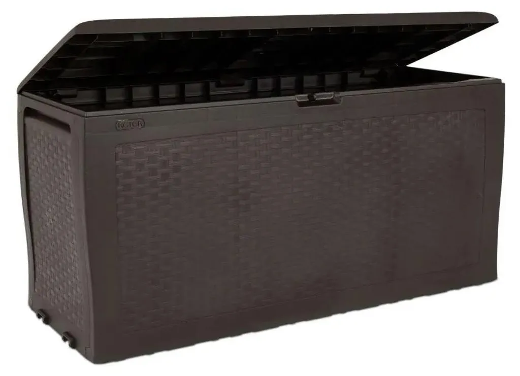 Malle de rangement jardin 270 litres bronze avec décor rotin tressé