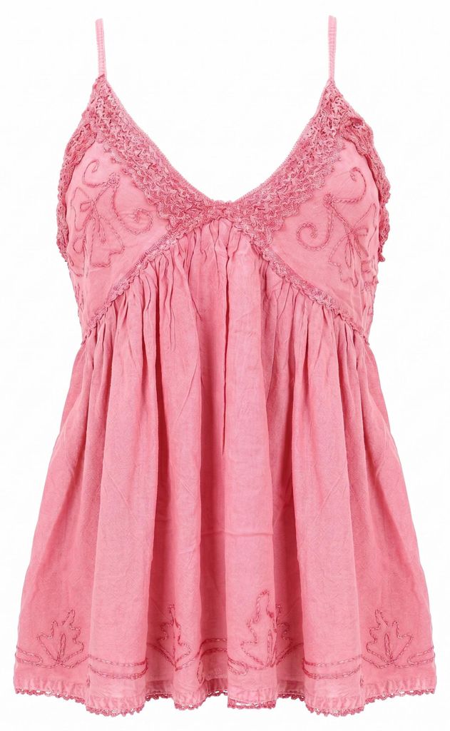 Besticktes Top Boho Chic, Lockeres Sommertop - Pink, Damen, Viskose, Tops & T-Shirts