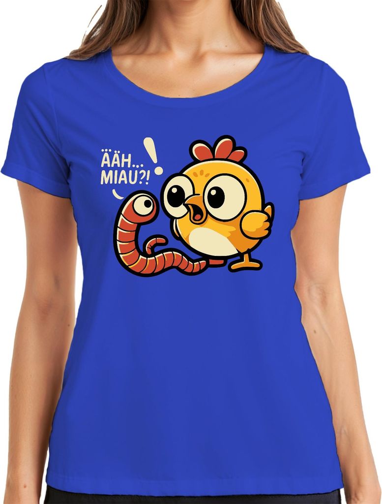 ÄÄH... MIAU?! Lustiges Küken Wurm Cartoon Niedlich Ostern Kinder Damen T-Shirt, Blau, 3XL