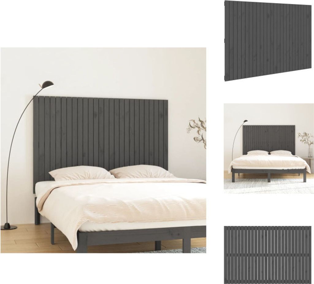 vidaXL Wand-Kopfteil Grau 166x3x110 cm Massivholz Kiefer - Kopf- & Fußenden