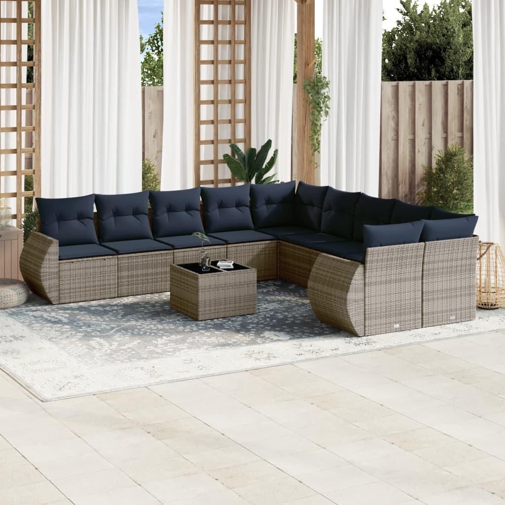 Maison Exclusive - 11-teiliges Gartensofa-Set mit Kissen, grau, Polyrattan