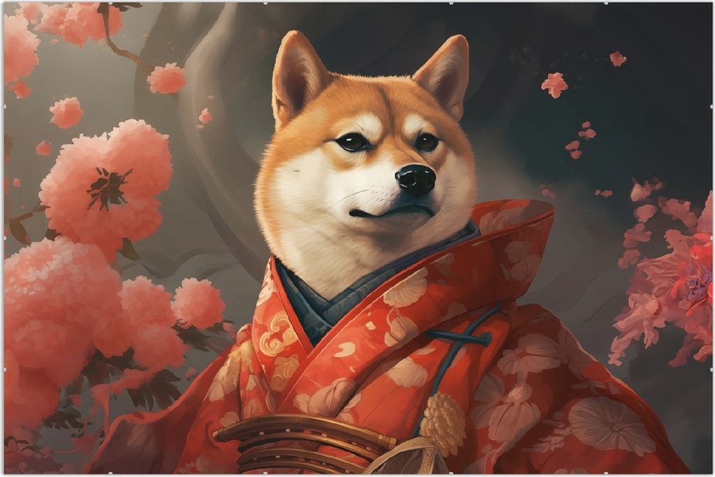 Wallario Wandbild Samurai Shiba, Größe: 61 x 91,5 cm, Poster mit rahmenlosen Bildhalter