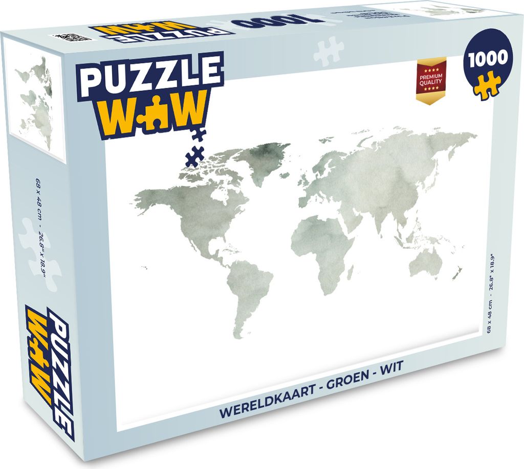 MuchoWow Puzzle 1000 Teile Weltkarte - Grün - Weiß - Erwachsene - Rätsel