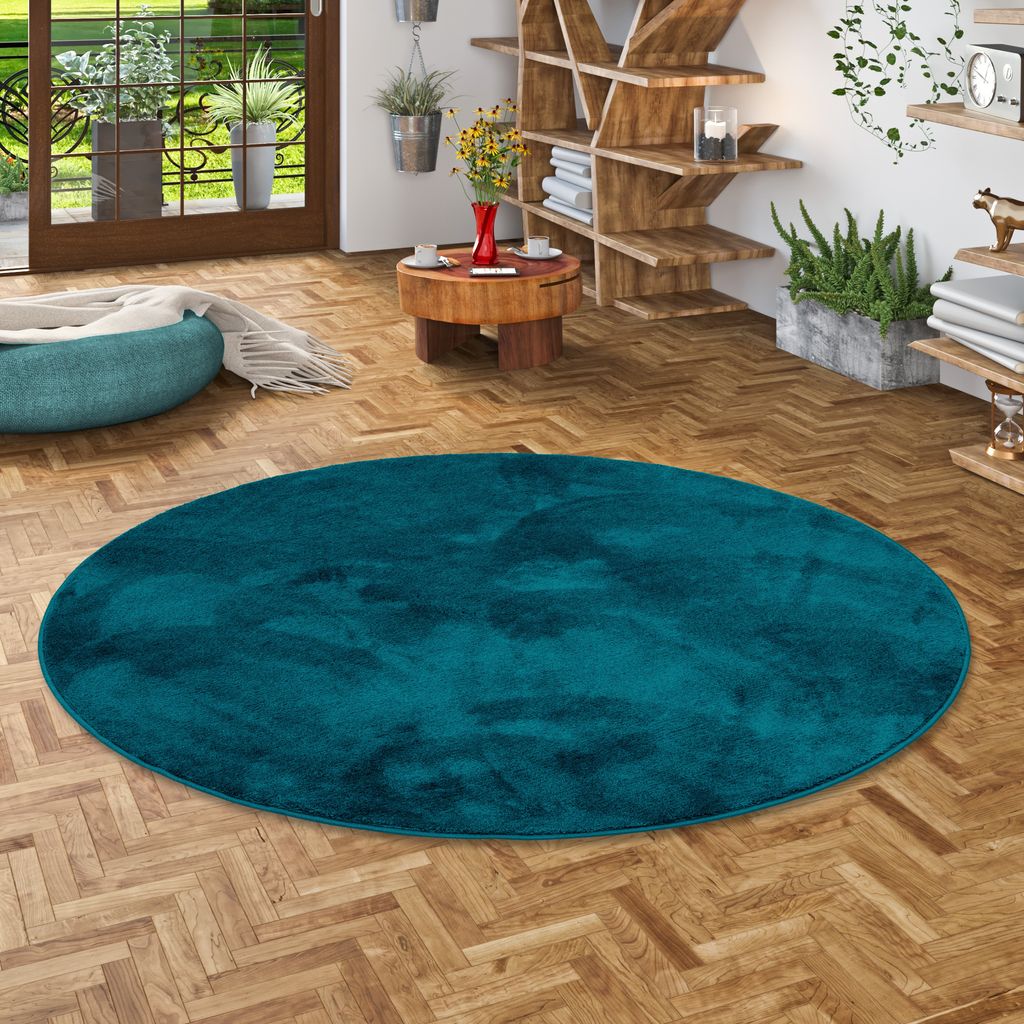 Luxus Super Soft Hochflor Langflor Teppich Deluxe Petrol Rund, Größe:400 cm Rund