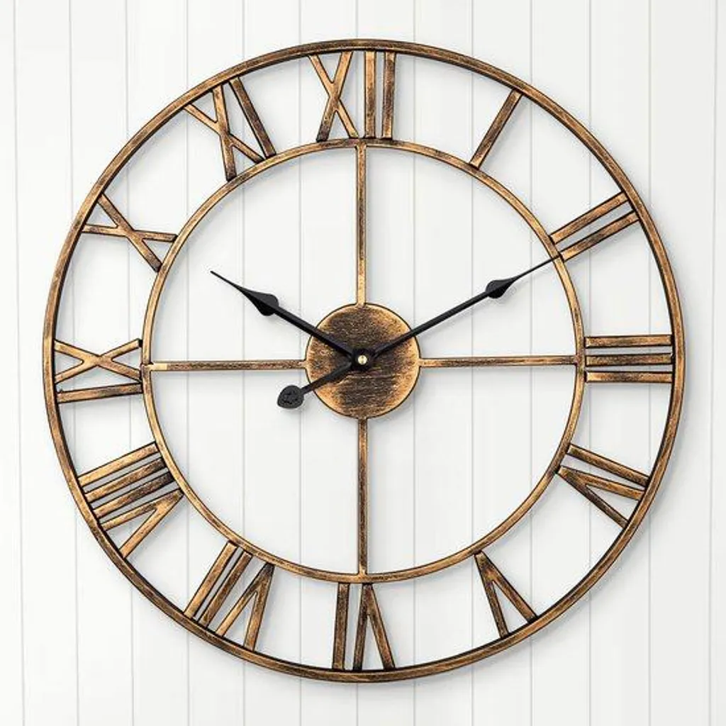 Grande horloge murale décorative en métal doré style vintage 47cm