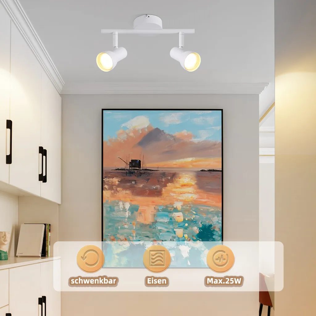 ZMH Faretto da soffitto 2 fiamme Lampada da soffitto corridoio Luce da soffitto Design moderno Faretto da interno bianco GU10 Spot da soffitto in metallo 350°Spot orientabili per camera da letto soggiorno cucina (senza lampadina) - 5