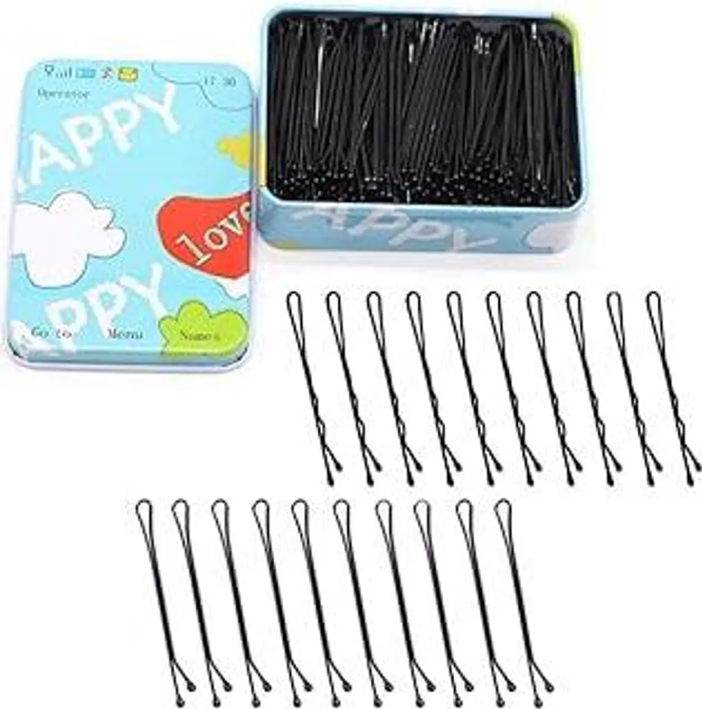Hanyousheng Bobby Pins, 200 pezzi di forcine piccole, forcine da 5,5 cm in metallo, forcine nere per capelli da ragazza, fermagli per capelli da donna, fermagli per capelli a forma di onda con scatola in ferro